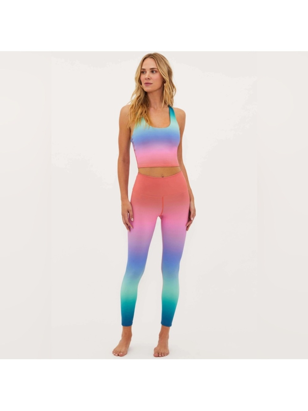 Beach Riot Pastel Ombre Sports Bra & Leggings Set - Mint Pink Lavender